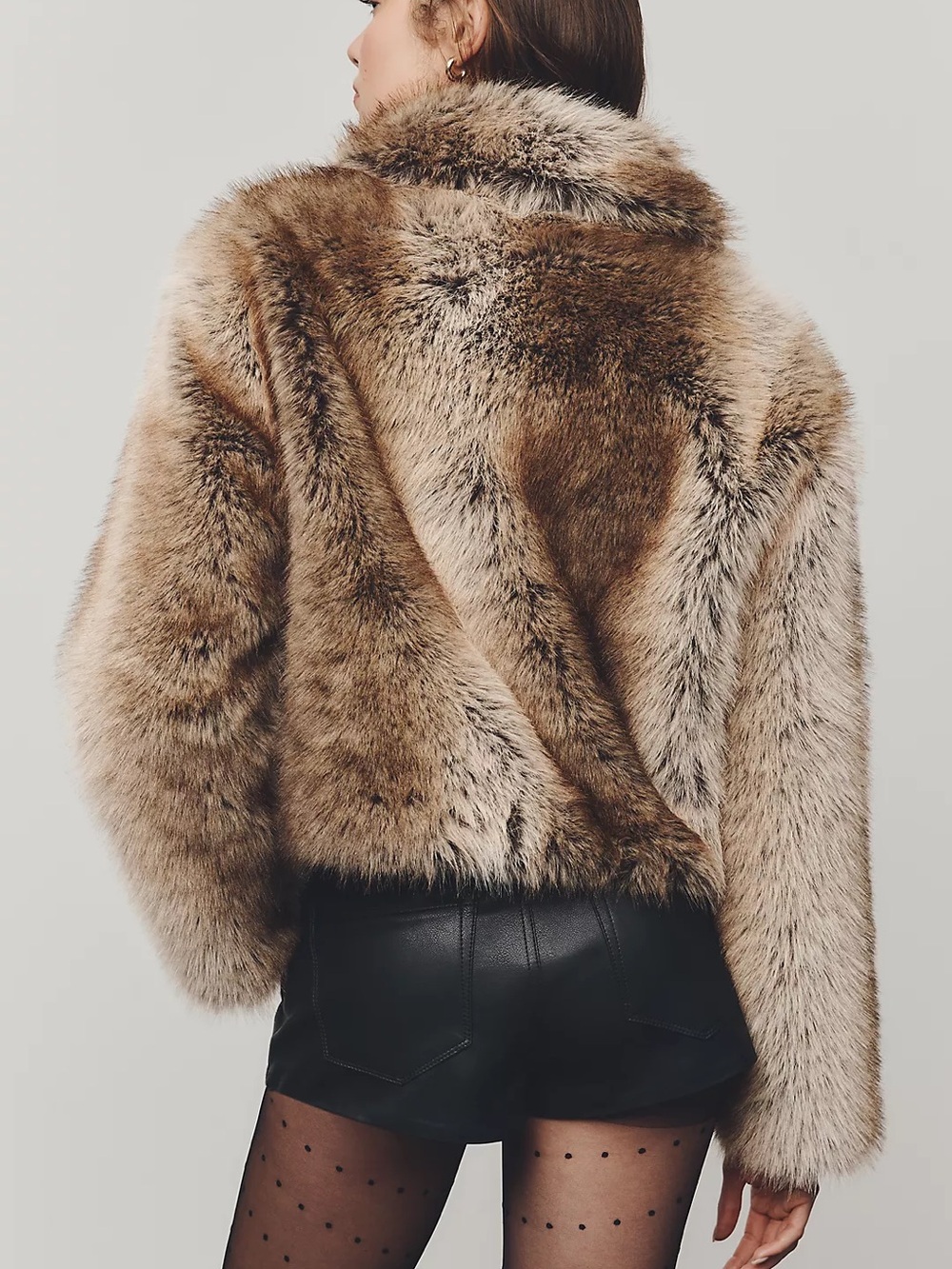 Anthropologie Maeve Rae Faux Fur Crop Plush Brown Teddy Jacket Front Zip-up NEW - Picture 3 of 10